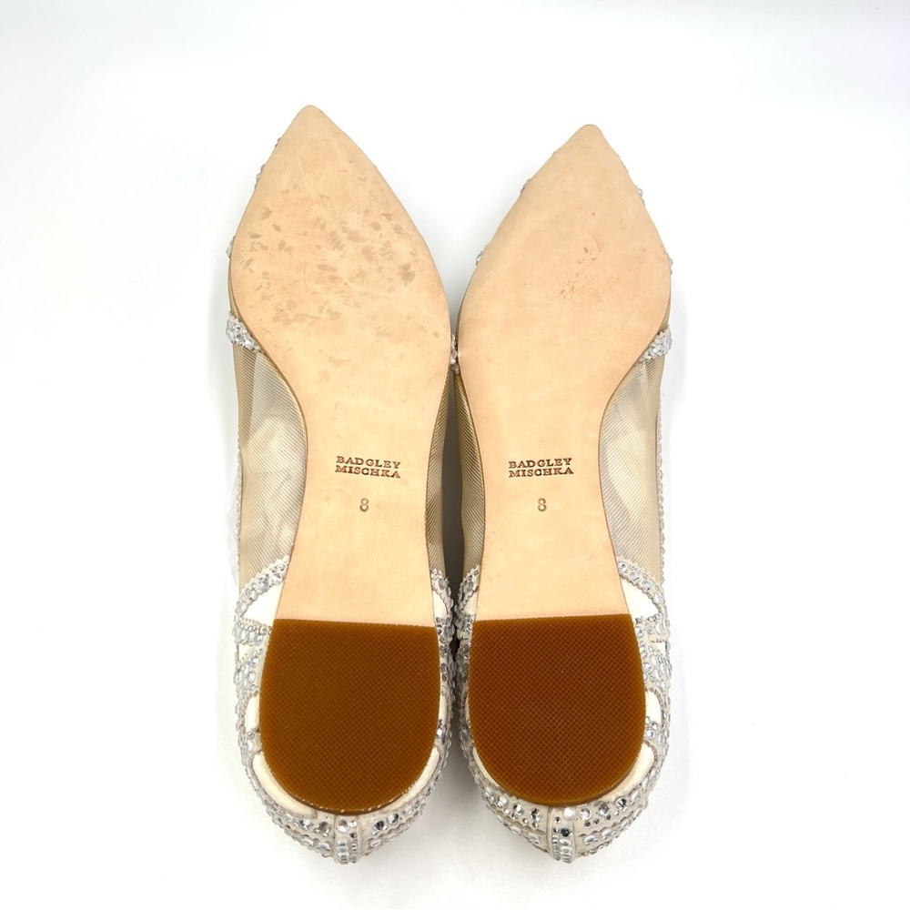Badgley Mischka‎ BHLDN Size 8 Gigi Point Toe Jeweled Ivory Ballet Flats Shoes - Picture 11 of 13